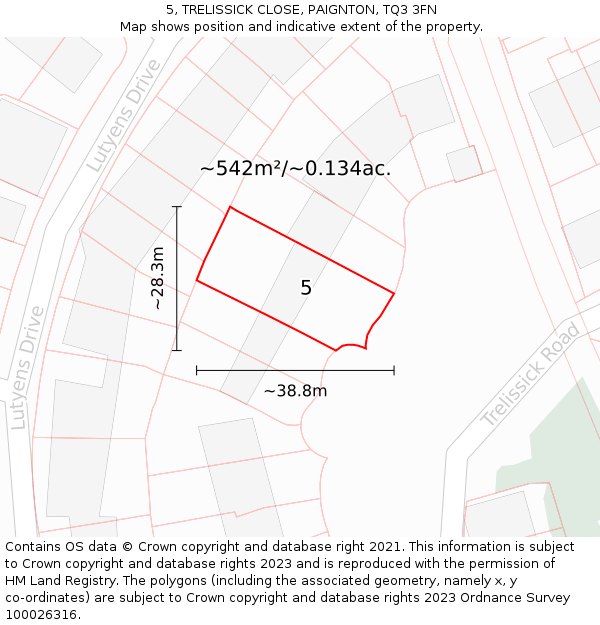 5, TRELISSICK CLOSE, PAIGNTON, TQ3 3FN: Plot and title map