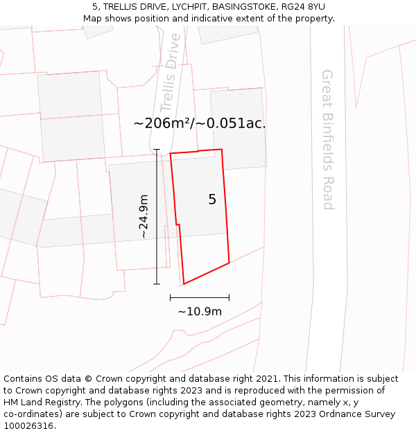5, TRELLIS DRIVE, LYCHPIT, BASINGSTOKE, RG24 8YU: Plot and title map