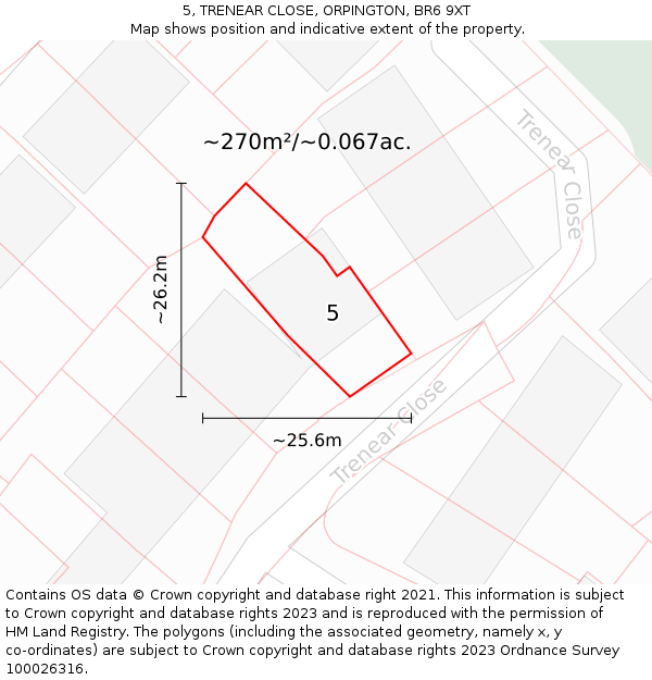 5, TRENEAR CLOSE, ORPINGTON, BR6 9XT: Plot and title map