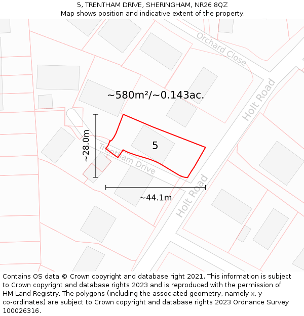 5, TRENTHAM DRIVE, SHERINGHAM, NR26 8QZ: Plot and title map