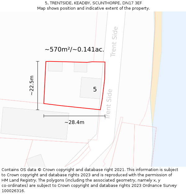 5, TRENTSIDE, KEADBY, SCUNTHORPE, DN17 3EF: Plot and title map
