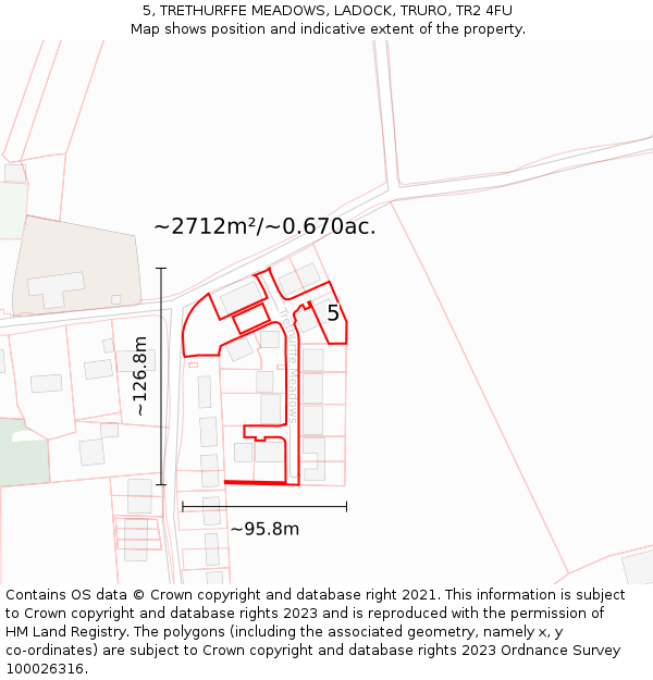 5, TRETHURFFE MEADOWS, LADOCK, TRURO, TR2 4FU: Plot and title map