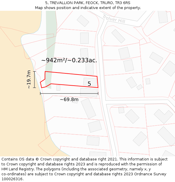 5, TREVALLION PARK, FEOCK, TRURO, TR3 6RS: Plot and title map