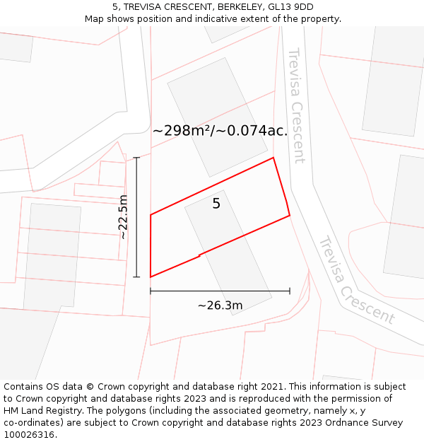 5, TREVISA CRESCENT, BERKELEY, GL13 9DD: Plot and title map