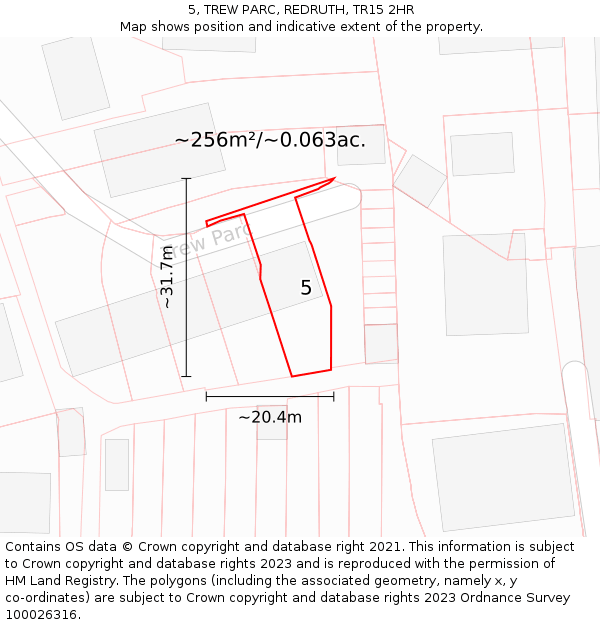 5, TREW PARC, REDRUTH, TR15 2HR: Plot and title map