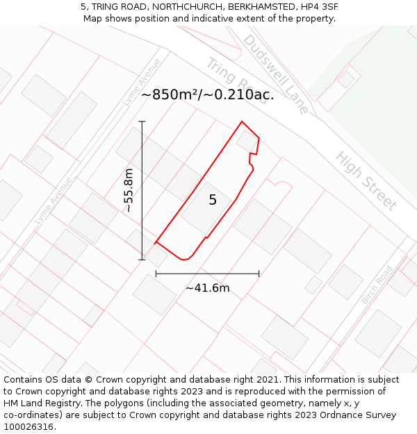 5, TRING ROAD, NORTHCHURCH, BERKHAMSTED, HP4 3SF: Plot and title map