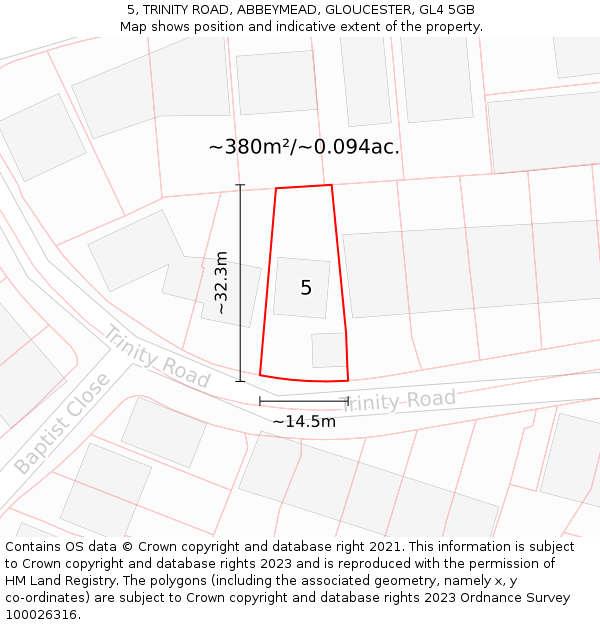 5, TRINITY ROAD, ABBEYMEAD, GLOUCESTER, GL4 5GB: Plot and title map