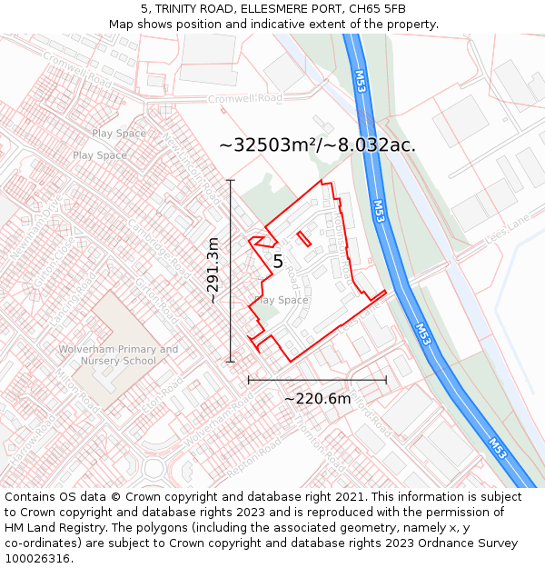 5, TRINITY ROAD, ELLESMERE PORT, CH65 5FB: Plot and title map
