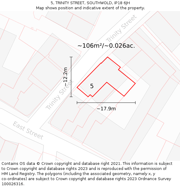 5, TRINITY STREET, SOUTHWOLD, IP18 6JH: Plot and title map