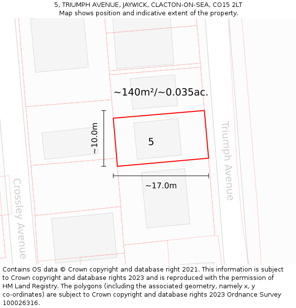 5, TRIUMPH AVENUE, JAYWICK, CLACTON-ON-SEA, CO15 2LT: Plot and title map