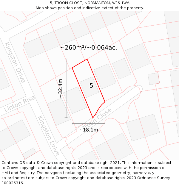 5, TROON CLOSE, NORMANTON, WF6 1WA: Plot and title map
