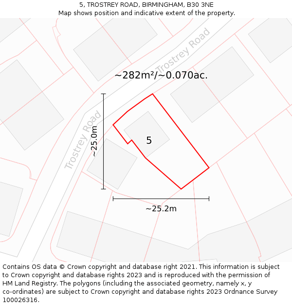 5, TROSTREY ROAD, BIRMINGHAM, B30 3NE: Plot and title map