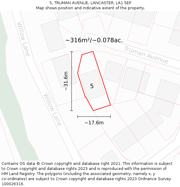 5, TRUMAN AVENUE, LANCASTER, LA1 5EP: Plot and title map