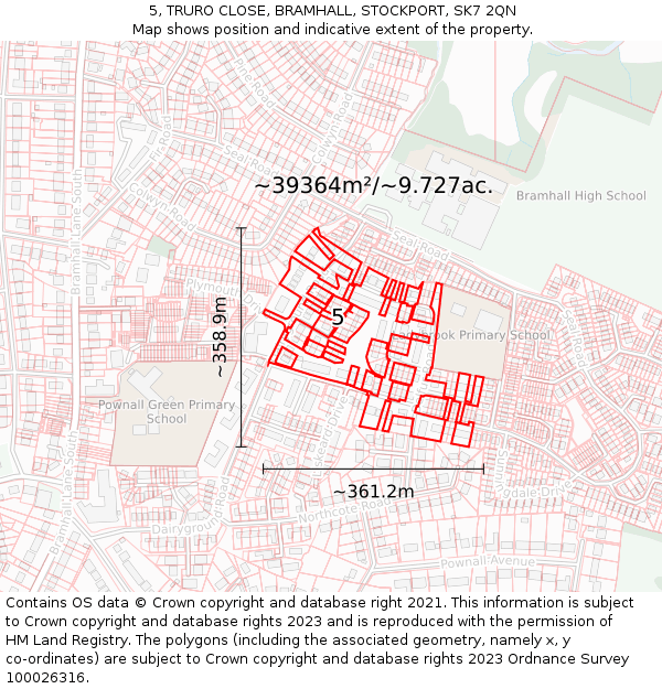 5, TRURO CLOSE, BRAMHALL, STOCKPORT, SK7 2QN: Plot and title map