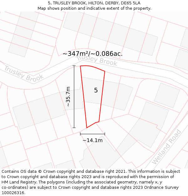 5, TRUSLEY BROOK, HILTON, DERBY, DE65 5LA: Plot and title map