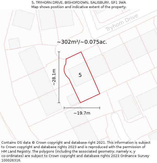 5, TRYHORN DRIVE, BISHOPDOWN, SALISBURY, SP1 3WA: Plot and title map