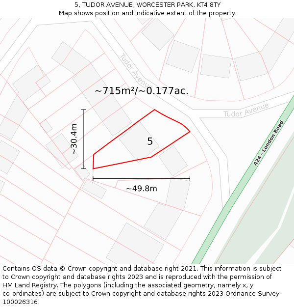 5, TUDOR AVENUE, WORCESTER PARK, KT4 8TY: Plot and title map