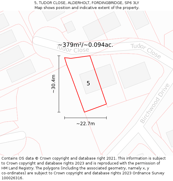 5, TUDOR CLOSE, ALDERHOLT, FORDINGBRIDGE, SP6 3LY: Plot and title map
