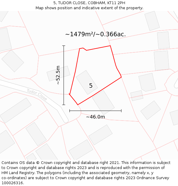 5, TUDOR CLOSE, COBHAM, KT11 2PH: Plot and title map