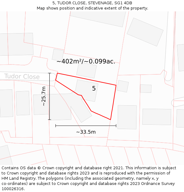 5, TUDOR CLOSE, STEVENAGE, SG1 4DB: Plot and title map