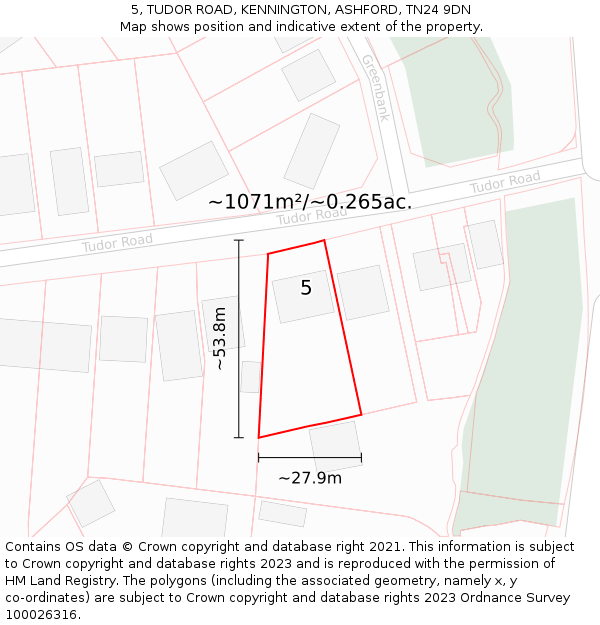 5, TUDOR ROAD, KENNINGTON, ASHFORD, TN24 9DN: Plot and title map