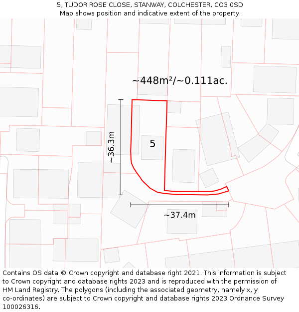 5, TUDOR ROSE CLOSE, STANWAY, COLCHESTER, CO3 0SD: Plot and title map