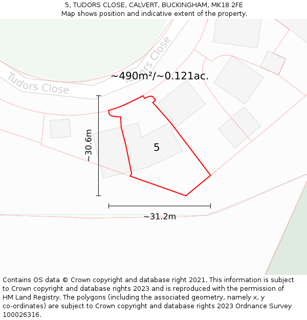 5, TUDORS CLOSE, CALVERT, BUCKINGHAM, MK18 2FE: Plot and title map