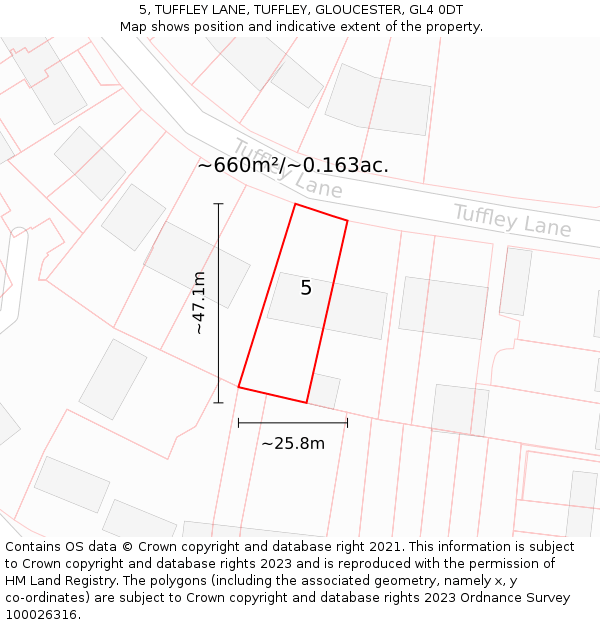 5, TUFFLEY LANE, TUFFLEY, GLOUCESTER, GL4 0DT: Plot and title map