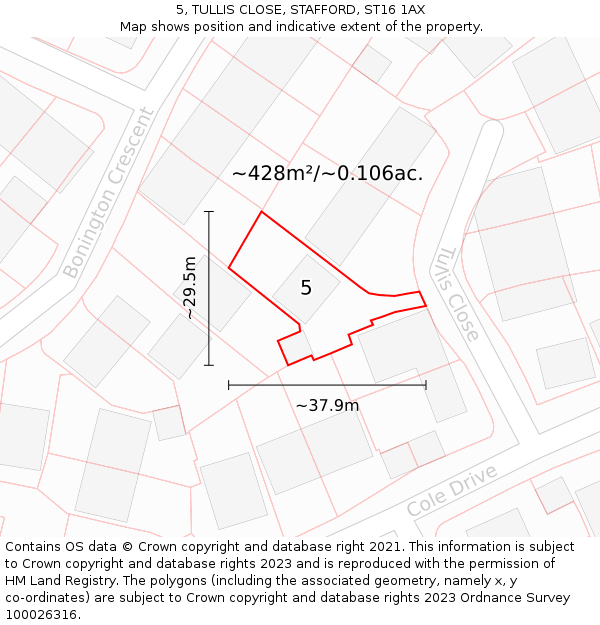 5, TULLIS CLOSE, STAFFORD, ST16 1AX: Plot and title map