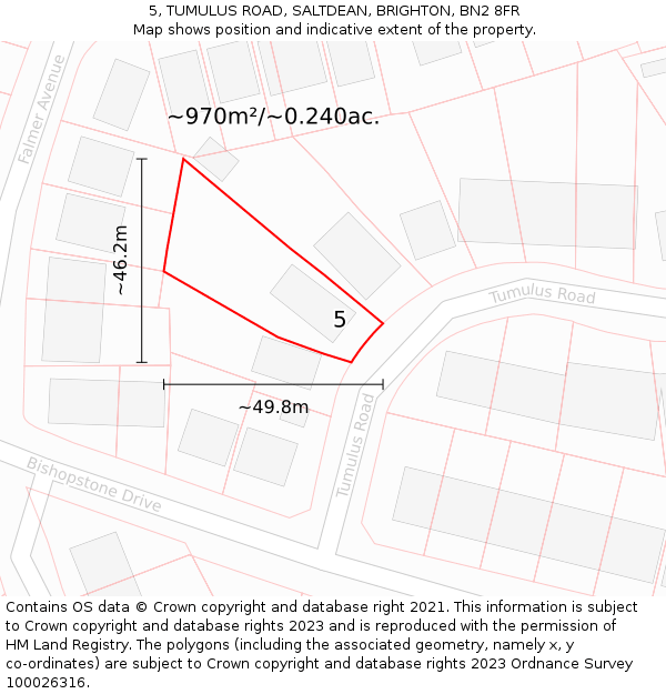 5, TUMULUS ROAD, SALTDEAN, BRIGHTON, BN2 8FR: Plot and title map