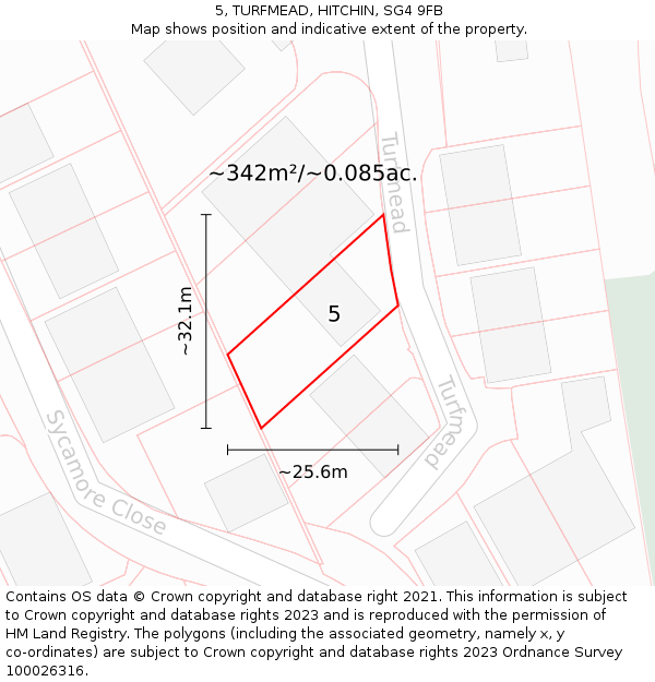 5, TURFMEAD, HITCHIN, SG4 9FB: Plot and title map
