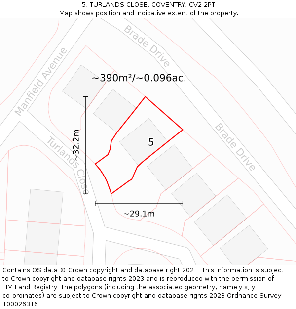 5, TURLANDS CLOSE, COVENTRY, CV2 2PT: Plot and title map