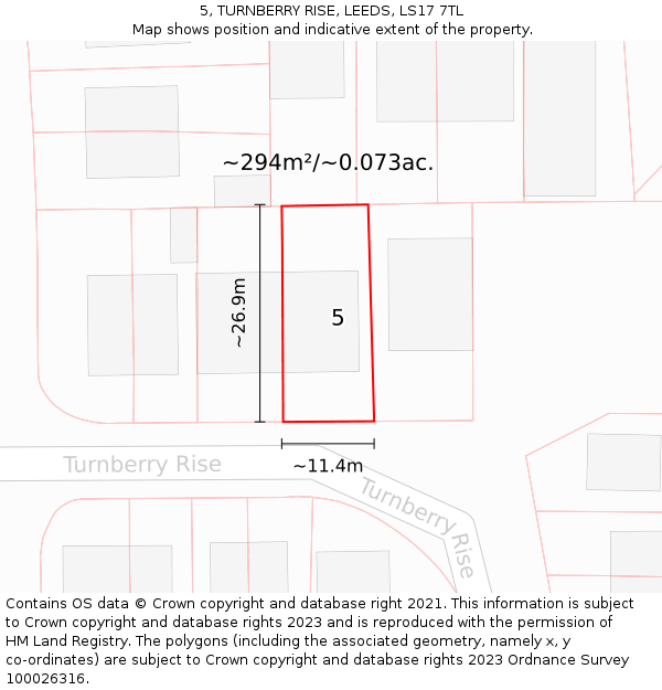 5, TURNBERRY RISE, LEEDS, LS17 7TL: Plot and title map