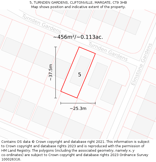 5, TURNDEN GARDENS, CLIFTONVILLE, MARGATE, CT9 3HB: Plot and title map
