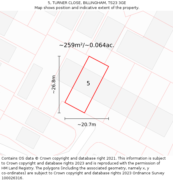 5, TURNER CLOSE, BILLINGHAM, TS23 3GE: Plot and title map