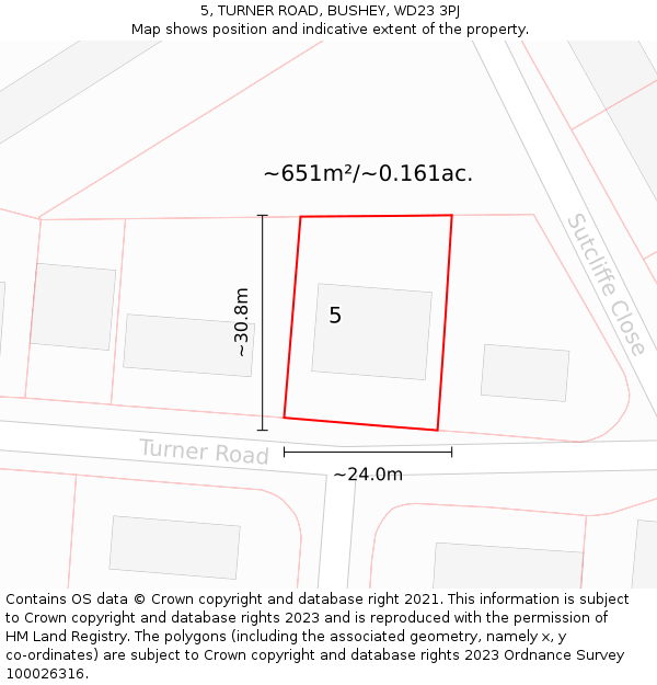 5, TURNER ROAD, BUSHEY, WD23 3PJ: Plot and title map