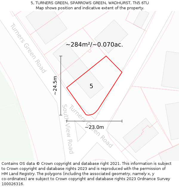 5, TURNERS GREEN, SPARROWS GREEN, WADHURST, TN5 6TU: Plot and title map