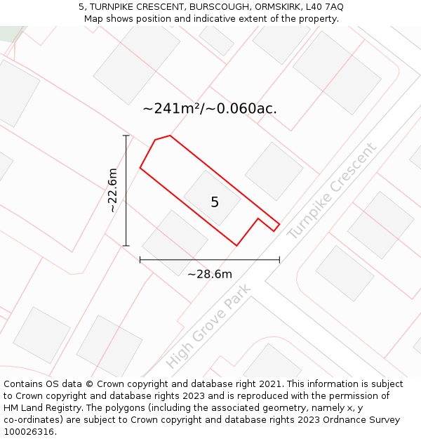 5, TURNPIKE CRESCENT, BURSCOUGH, ORMSKIRK, L40 7AQ: Plot and title map