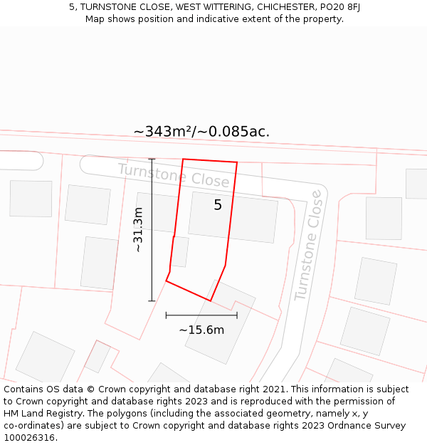 5, TURNSTONE CLOSE, WEST WITTERING, CHICHESTER, PO20 8FJ: Plot and title map