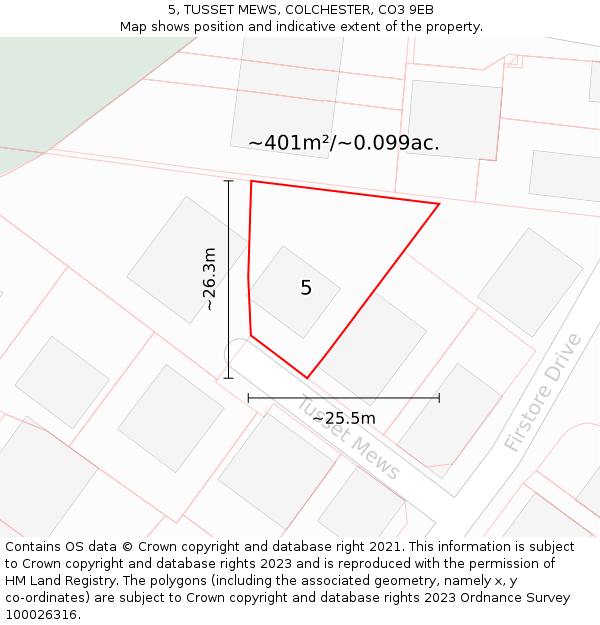 5, TUSSET MEWS, COLCHESTER, CO3 9EB: Plot and title map