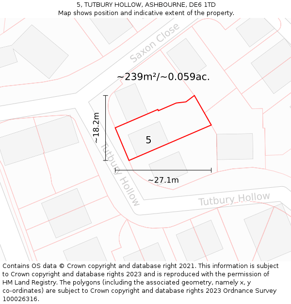 5, TUTBURY HOLLOW, ASHBOURNE, DE6 1TD: Plot and title map