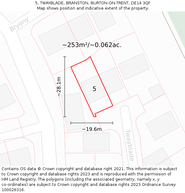 5, TWAYBLADE, BRANSTON, BURTON-ON-TRENT, DE14 3QF: Plot and title map