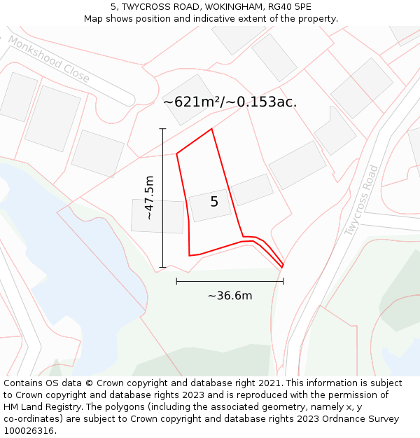 5, TWYCROSS ROAD, WOKINGHAM, RG40 5PE: Plot and title map
