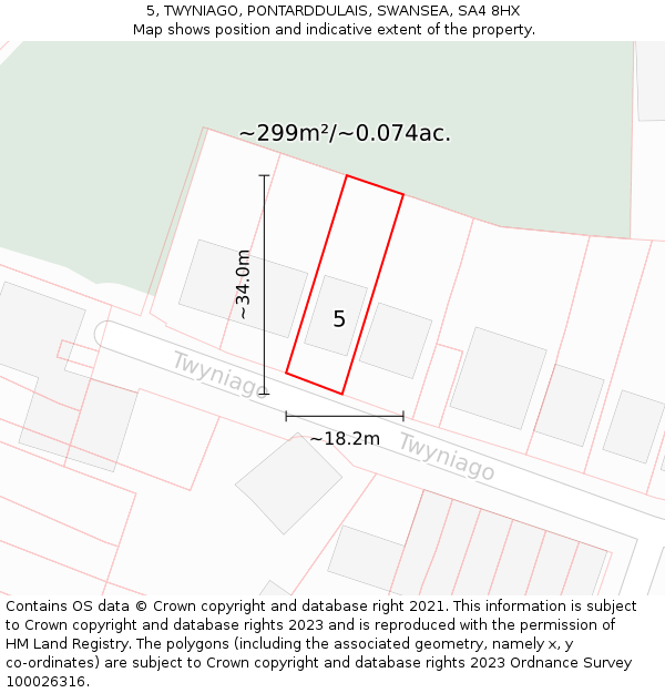 5, TWYNIAGO, PONTARDDULAIS, SWANSEA, SA4 8HX: Plot and title map