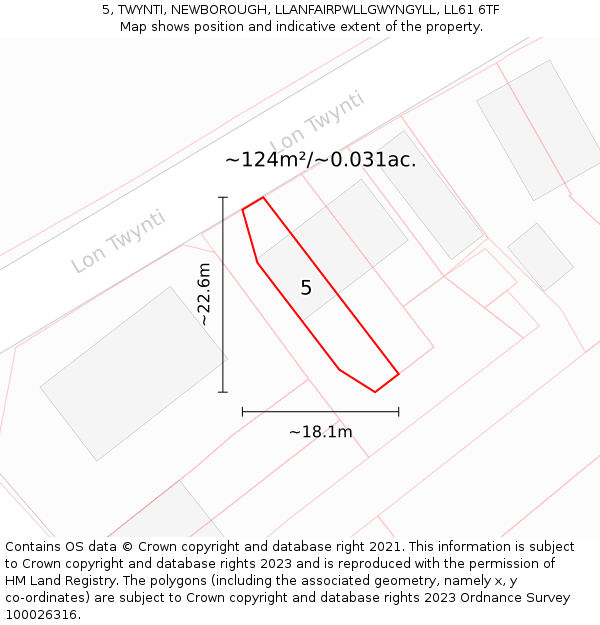 5, TWYNTI, NEWBOROUGH, LLANFAIRPWLLGWYNGYLL, LL61 6TF: Plot and title map