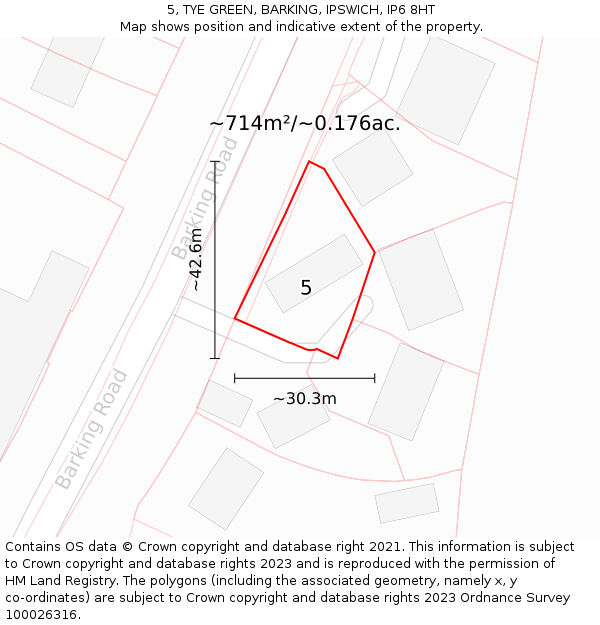 5, TYE GREEN, BARKING, IPSWICH, IP6 8HT: Plot and title map