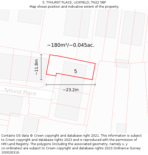 5, TYHURST PLACE, UCKFIELD, TN22 5BF: Plot and title map