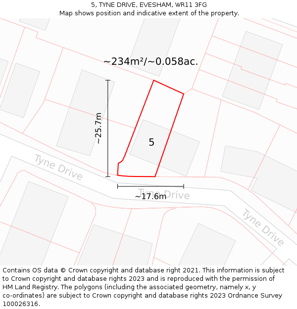 5, TYNE DRIVE, EVESHAM, WR11 3FG: Plot and title map