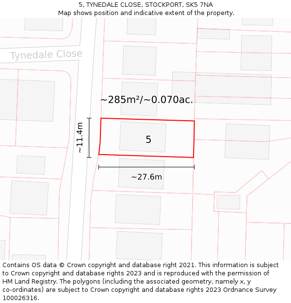 5, TYNEDALE CLOSE, STOCKPORT, SK5 7NA: Plot and title map
