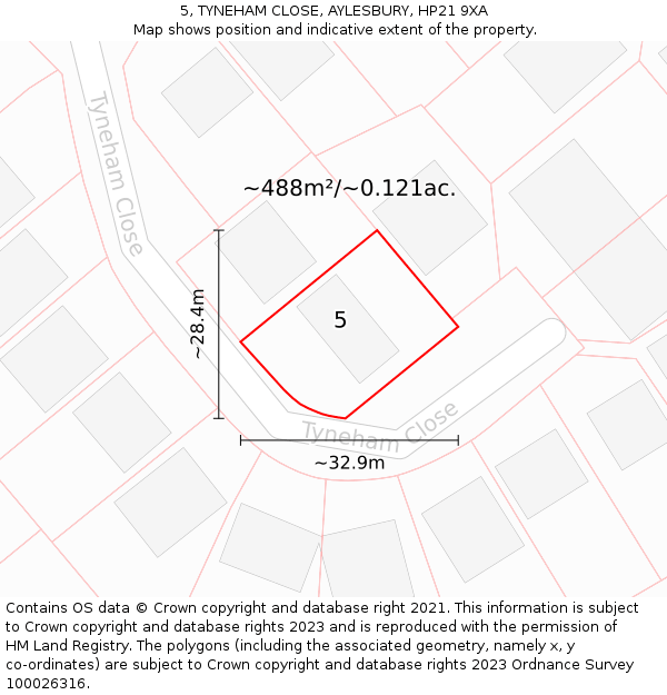 5, TYNEHAM CLOSE, AYLESBURY, HP21 9XA: Plot and title map